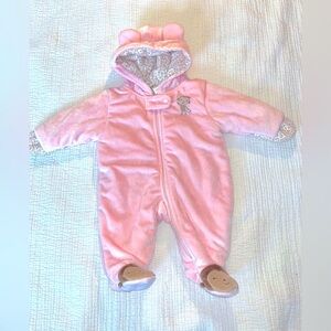 Just You By Carter’s Pink Baby Girl NB (6-9 Lb) Snowsuit With A Monkey Feet